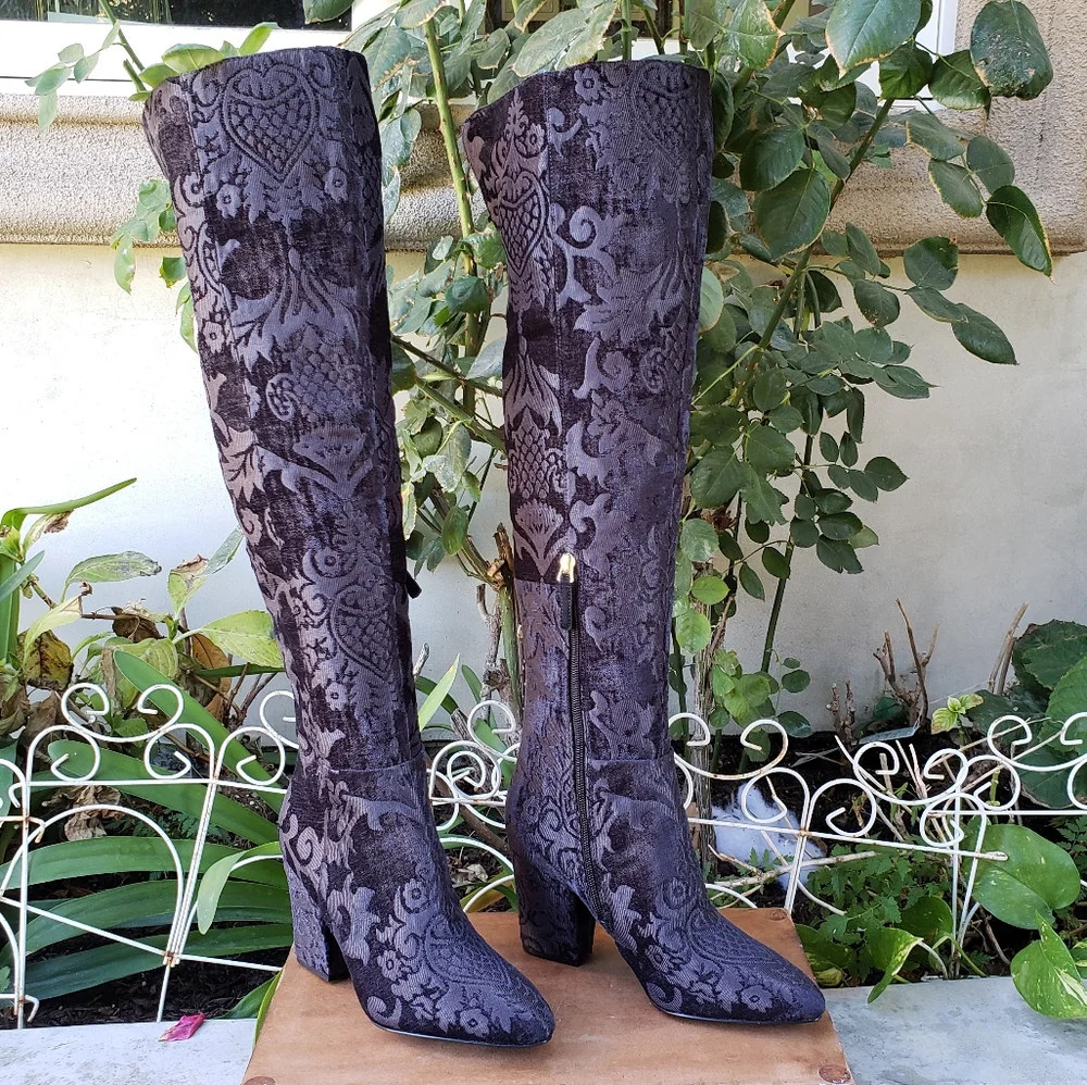 Stunning Brocade Print Nine West OTK Boots